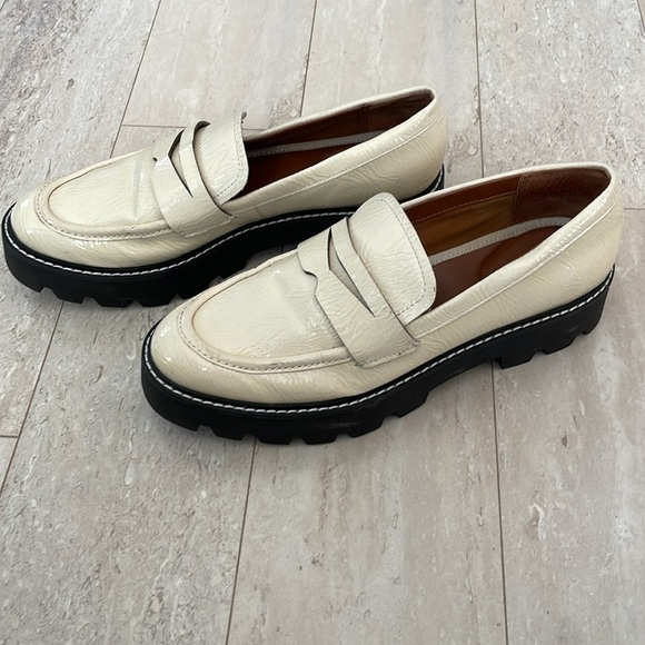 Franco Sarto Balin Chunky Lug Sole Patent Leather Penny Loafers Preppy Cream 8.5 - Picture 4 of 8